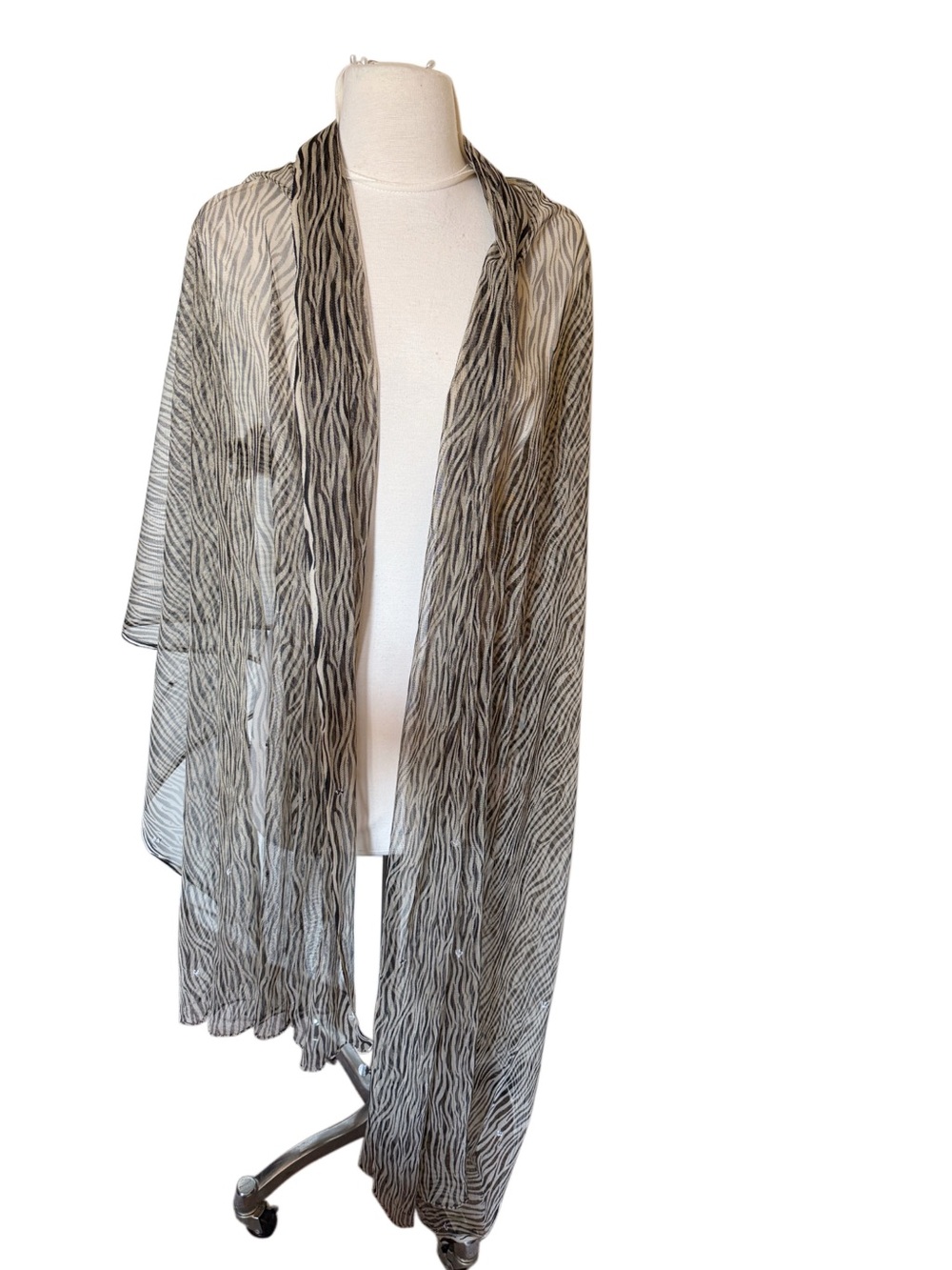 Lightweight super oversized Sheer Zebra-Print with beaded embellisgments shawl